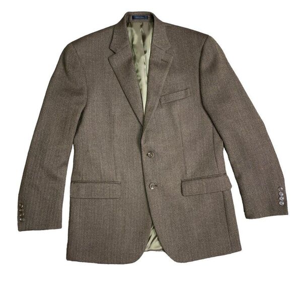 Chaps 40R Wool Sport Coat Herringbone Brown - Picture 1 of 6